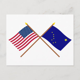USA och Alaska Crossed Flaggor Vykort
