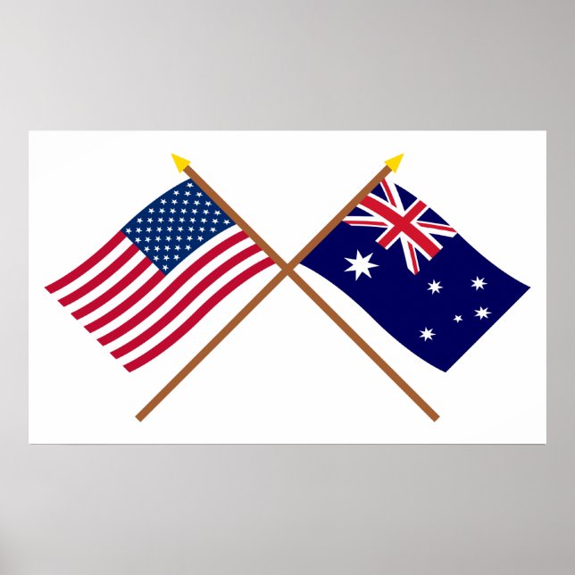 USA och Australien över Flaggor Poster (Framsidan)