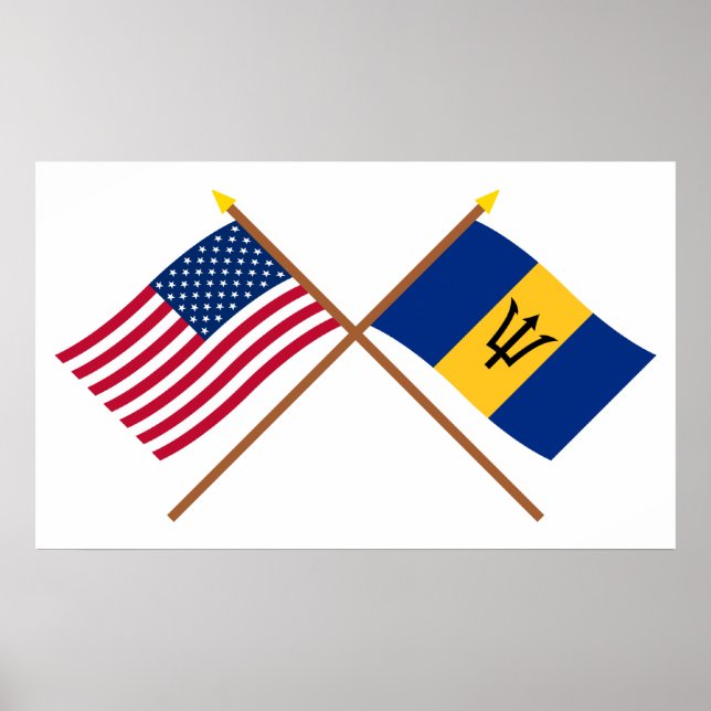 USA och Barbados Crossed Flaggor Poster (Framsidan)