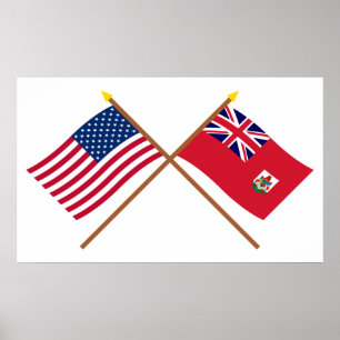 USA och Bermuda Crossed Flaggor Poster
