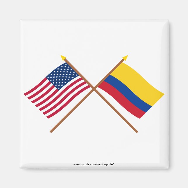 USA och Colombia Crossed Flaggor Magnet (Framsidan)