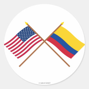 USA och Colombia Crossed Flaggor Runt Klistermärke