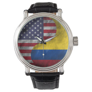 USA och Colombia Dual Flagga Yin Yang Bröllop Gift Armbandsur