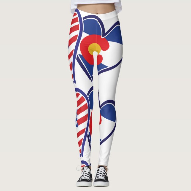 USA och Colorado flaggahjärtor Leggings (Framsida)