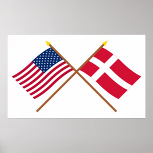 USA och Danmark Crossed Flaggor Poster