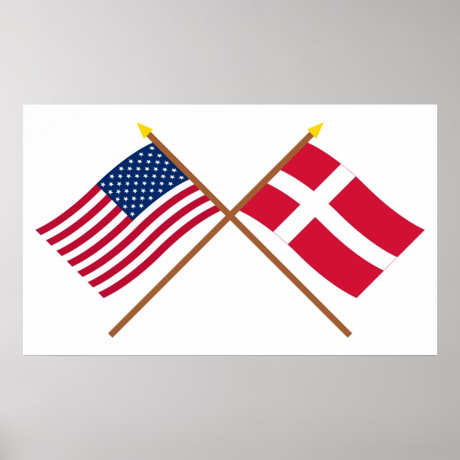 USA och Danmark Crossed Flaggor Poster (Framsidan)