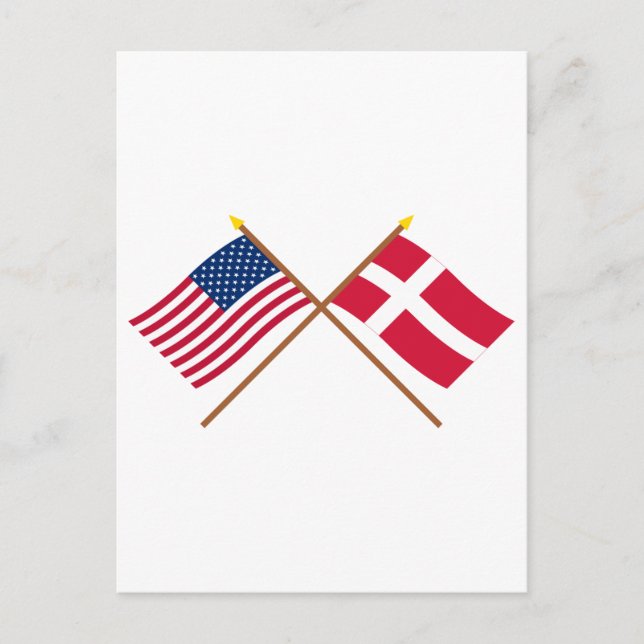 USA och Danmark Crossed Flaggor Vykort (Framsida)