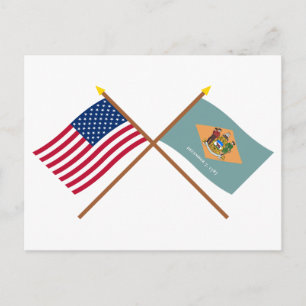 USA och Delaware Crossed Flaggor Vykort