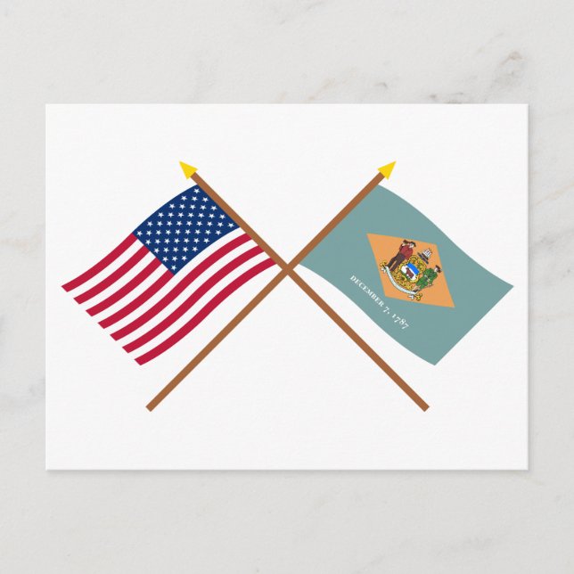 USA och Delaware Crossed Flaggor Vykort (Framsida)
