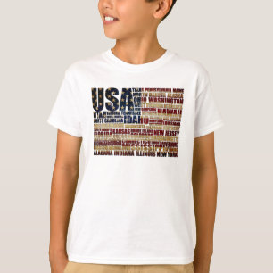 USA och deras federala stater i stjärnor och rände T Shirt