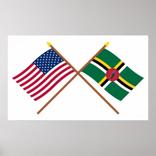 USA och Dominica Crossed Flaggor Poster (Framsidan)