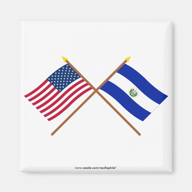 USA och El Salvador Crossed Flaggor Magnet (Framsidan)