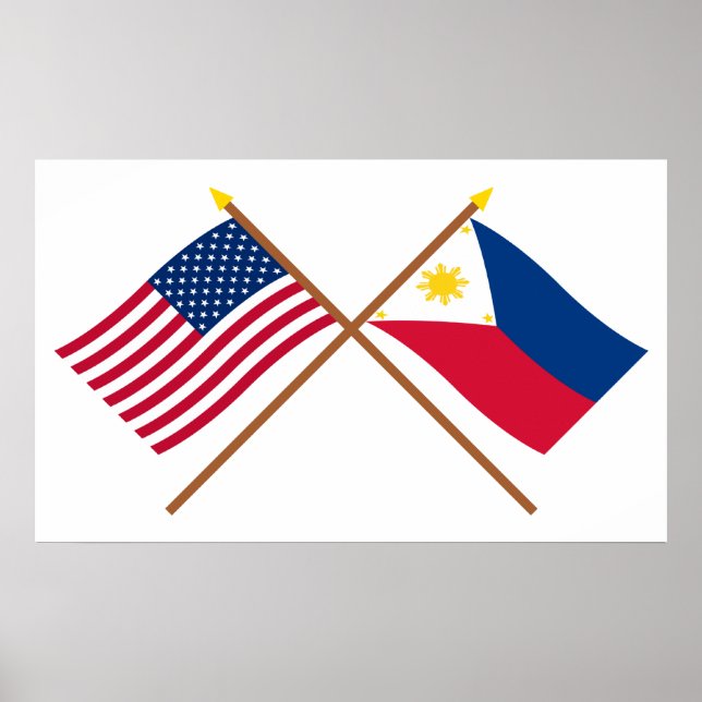 USA och Filippinerna Crossed Flaggor Poster (Framsidan)