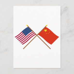 USA och Folkrepubliken China över Flaggor Vykort