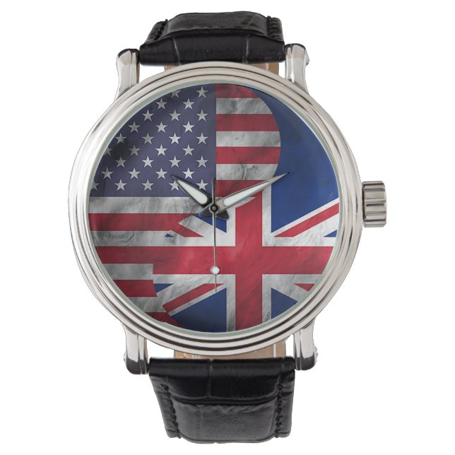 USA och Förenade kungariket Dual Flagga Yin Yang Armbandsur (Framsida)