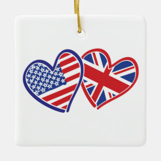 USA och Förenade kungariket Flagga Hearts Julgransprydnad Keramik