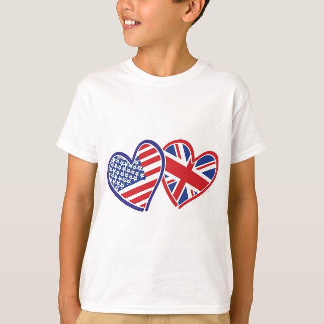 USA och Förenade kungariket I Hearts vid Kärlek Tee Shirt (Framsida)