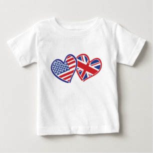 USA och Förenade kungariket Kärlek Flagga Hearts T-shirt