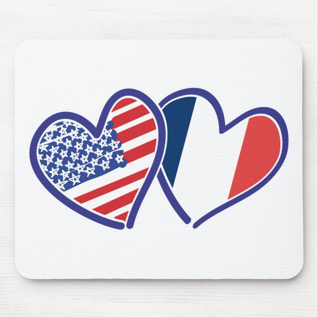 USA och Frankrike Kärlek Hearts Musmatta (Framsidan)