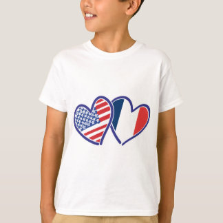 USA och Frankrike Kärlek Hearts T-shirt