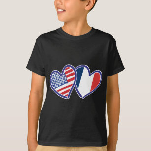 USA och Frankrike Kärlek Hearts T-shirt