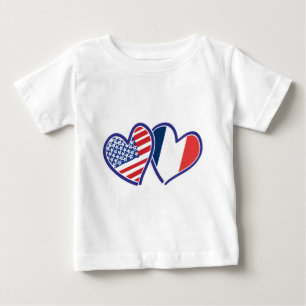USA och Frankrike Kärlek Hearts Tee Shirt