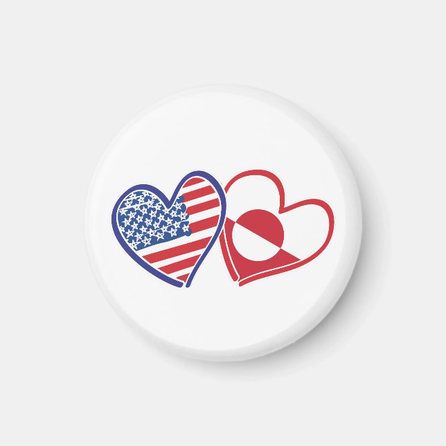 USA och Grönlands flagga hjärtan Magnet (Framsidan)