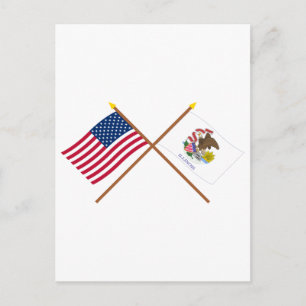 USA och Illinois Korsade flaggor Vykort