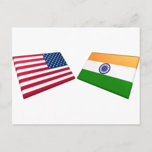 USA och Indien Flaggor Vykort