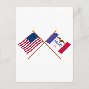 USA och Iowa Crossed Flaggor Vykort