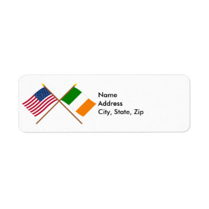 USA och Irland Crossed Flaggor Returadress Etikett