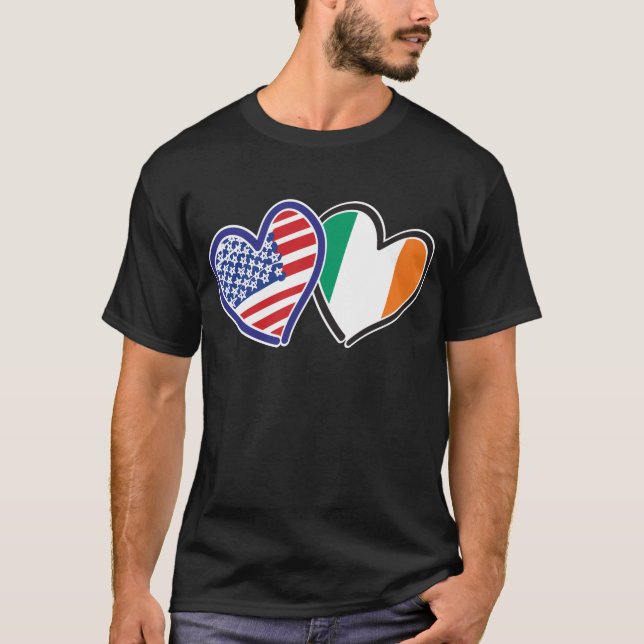 USA och Irland Patriotic Kärlek Hearts T-shirt (Framsida)