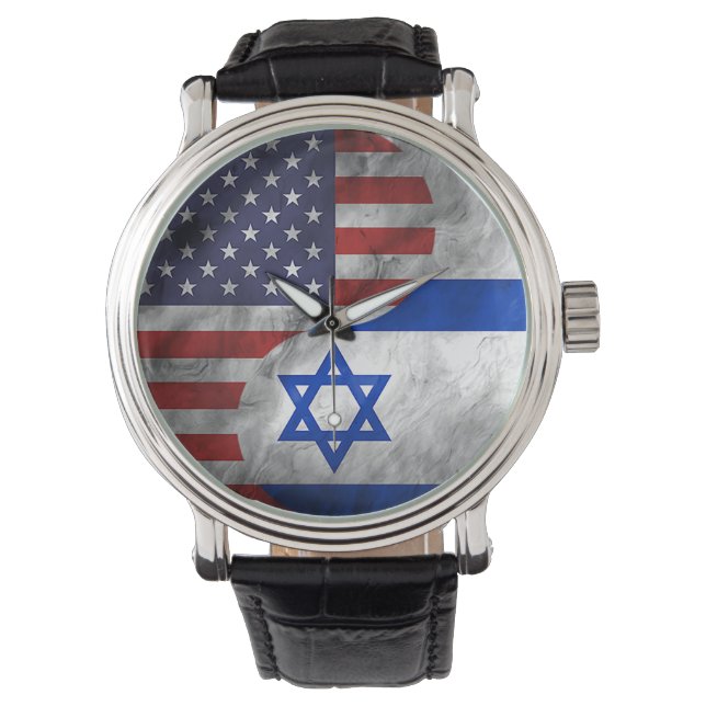 USA och Israel Dual Flagga Yin Yang Bröllop Gift Armbandsur (Framsida)