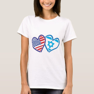 USA och ISRAEL Flagga Hearts T Shirt