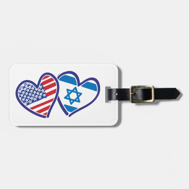 USA och Israel Heart Flagga Bagagebricka (Horisontell Framsida)