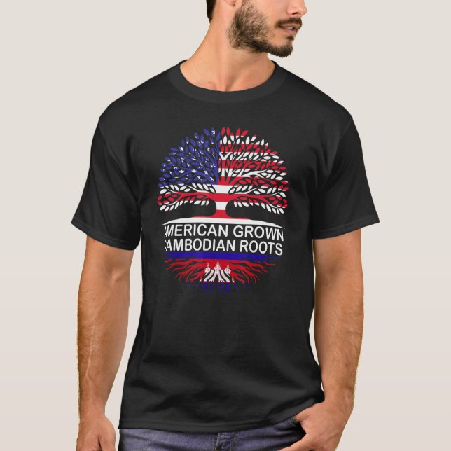 USA och Kambodja Flaggor American Grown Kambodjans T Shirt (Framsida)