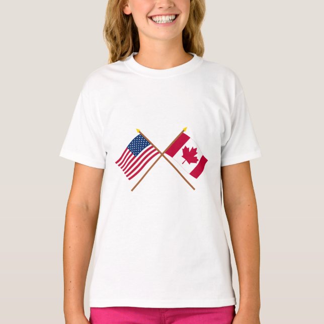 USA och Kanada Crossed Flaggor T-shirt (Framsida)