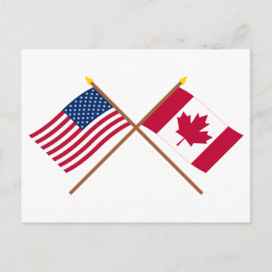 USA och Kanada Crossed Flaggor Vykort