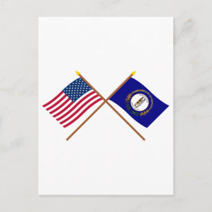 USA och Kentucky Crossed Flaggor Vykort