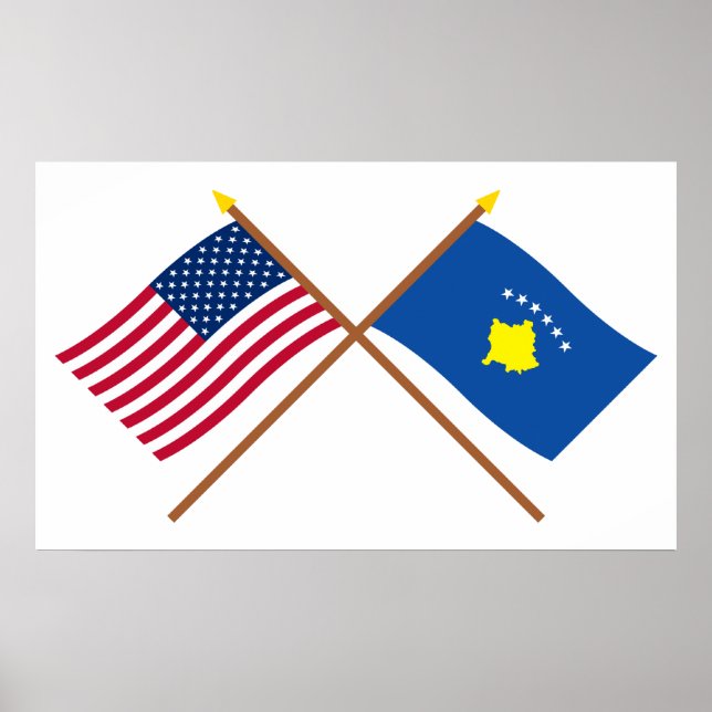 USA och Kosovo över Flaggor Poster (Framsidan)