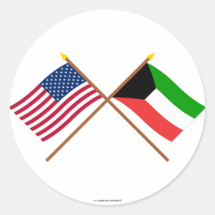USA och Kuwait Crossed Flaggor Runt Klistermärke
