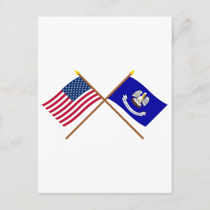 USA och Louisiana Crossed Flaggor Vykort