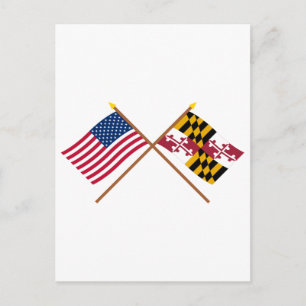 USA och Maryland Crossed Flaggor Vykort