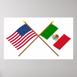 USA och Mexiko Crossed Flaggor Poster