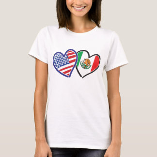 USA och Mexiko Flagga i ett hjärta Tee Shirt