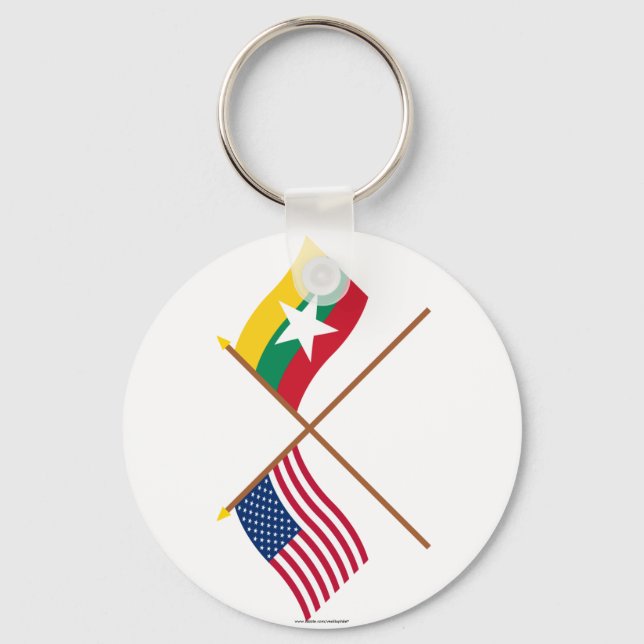 USA och Myanmar Crossed Flaggor Nyckelring (Framsida)