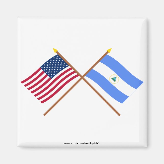 USA och Nicaragua Crossed Flaggor Magnet (Framsidan)