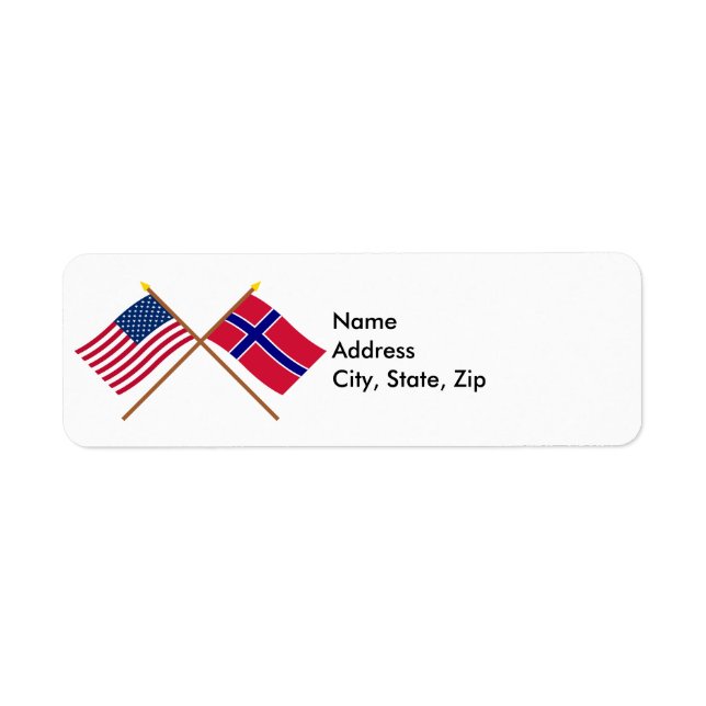 USA och Norge över Flaggor Returadress Etikett (Framsidan)