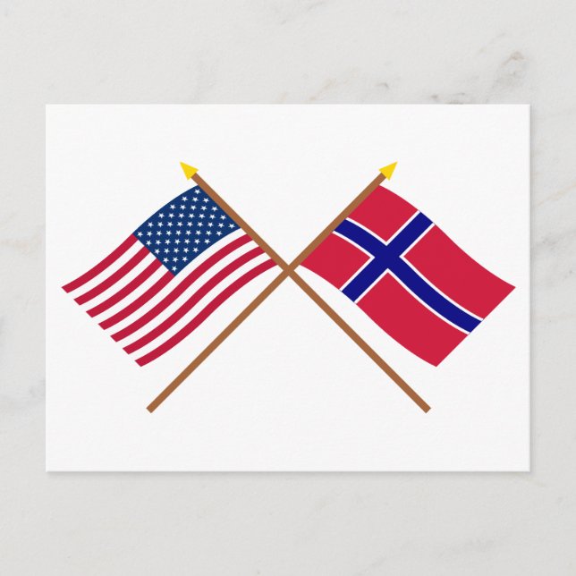 USA och Norge över Flaggor Vykort (Framsida)