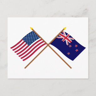 USA och Nya Zeeland Crossed Flaggor Vykort